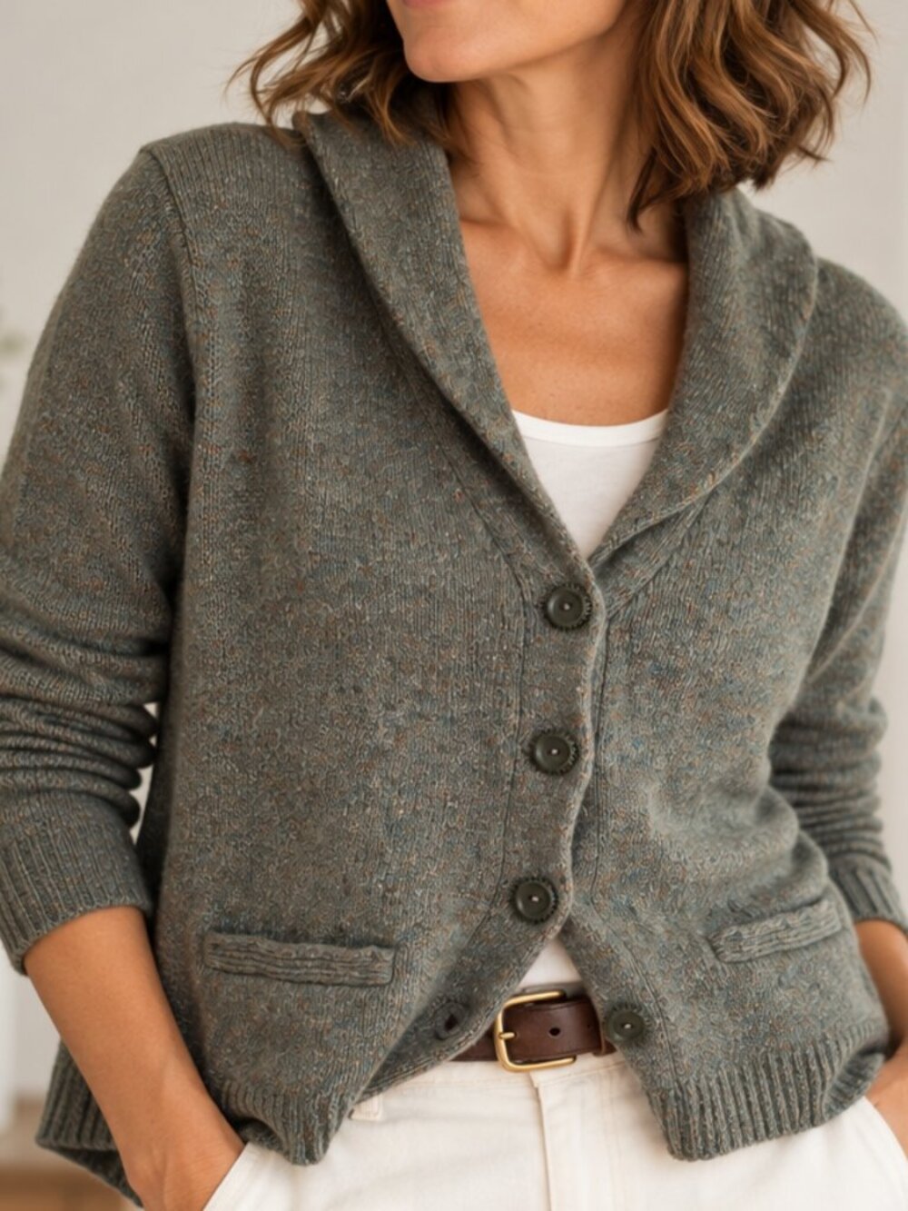 Lauren Ralph Lauren Silk Wool Cashmere Shawl Collar Cardigan Size M PTP20